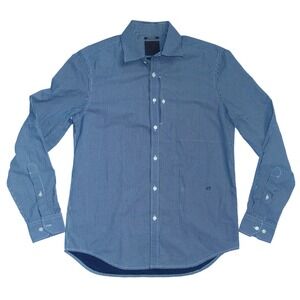 G-Star Raw Correct Mens Straight Fit Navy Blue White Micro Dot Button Up Shirt M